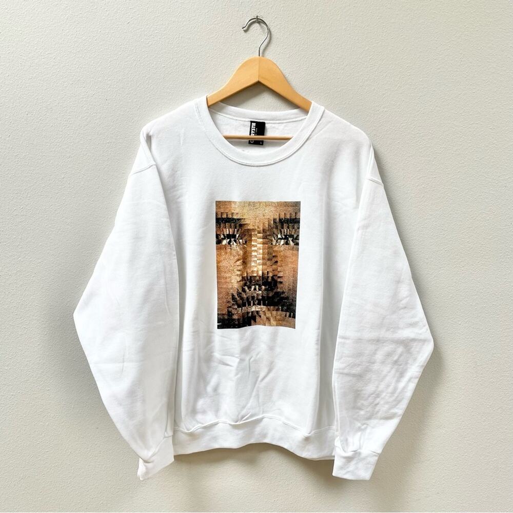 Chrystie NYC Pixel Kanye Graphic White Crewneck Sweatshirt Men's Large $108